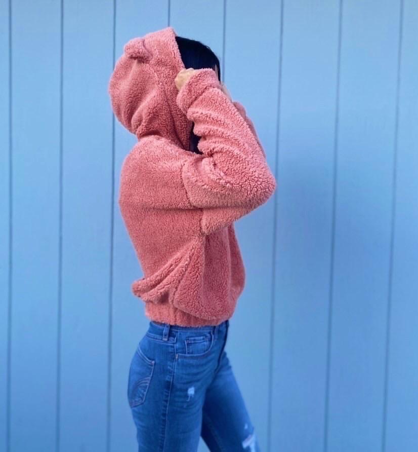 CUDDLED UP BEAR HOODIE (Pink) Outerwear MEDIUM