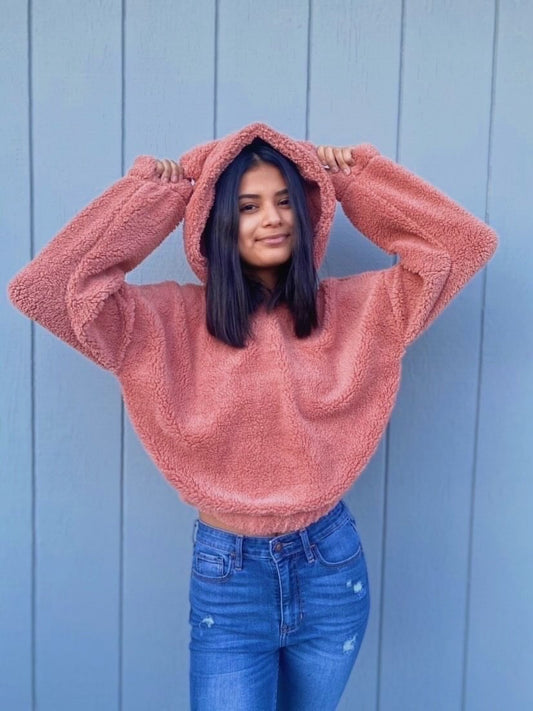 CUDDLED UP BEAR HOODIE (Pink) Outerwear SMALL