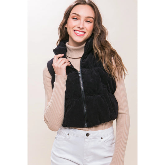 MEGAN CORDUROY PUFFER VEST (BLACK)