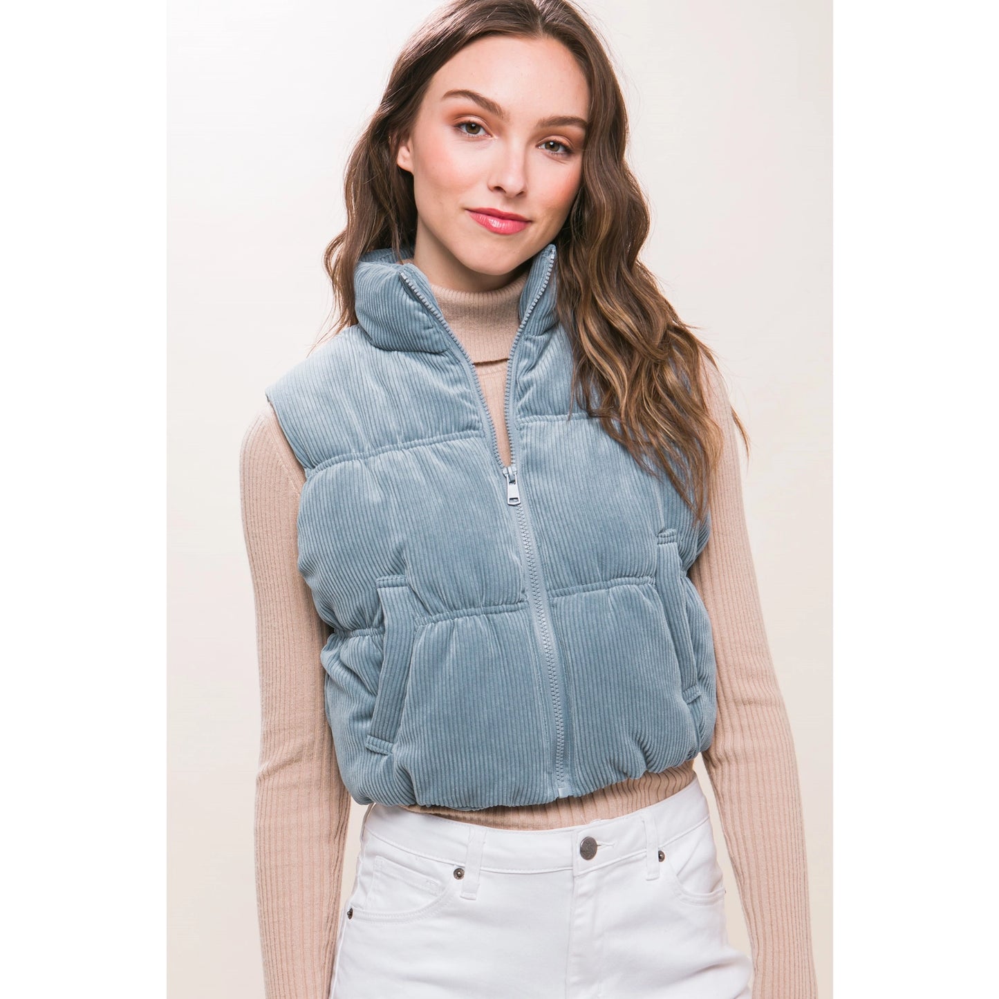 MEGAN CORDUROY PUFFER VEST (BABY BLUE)