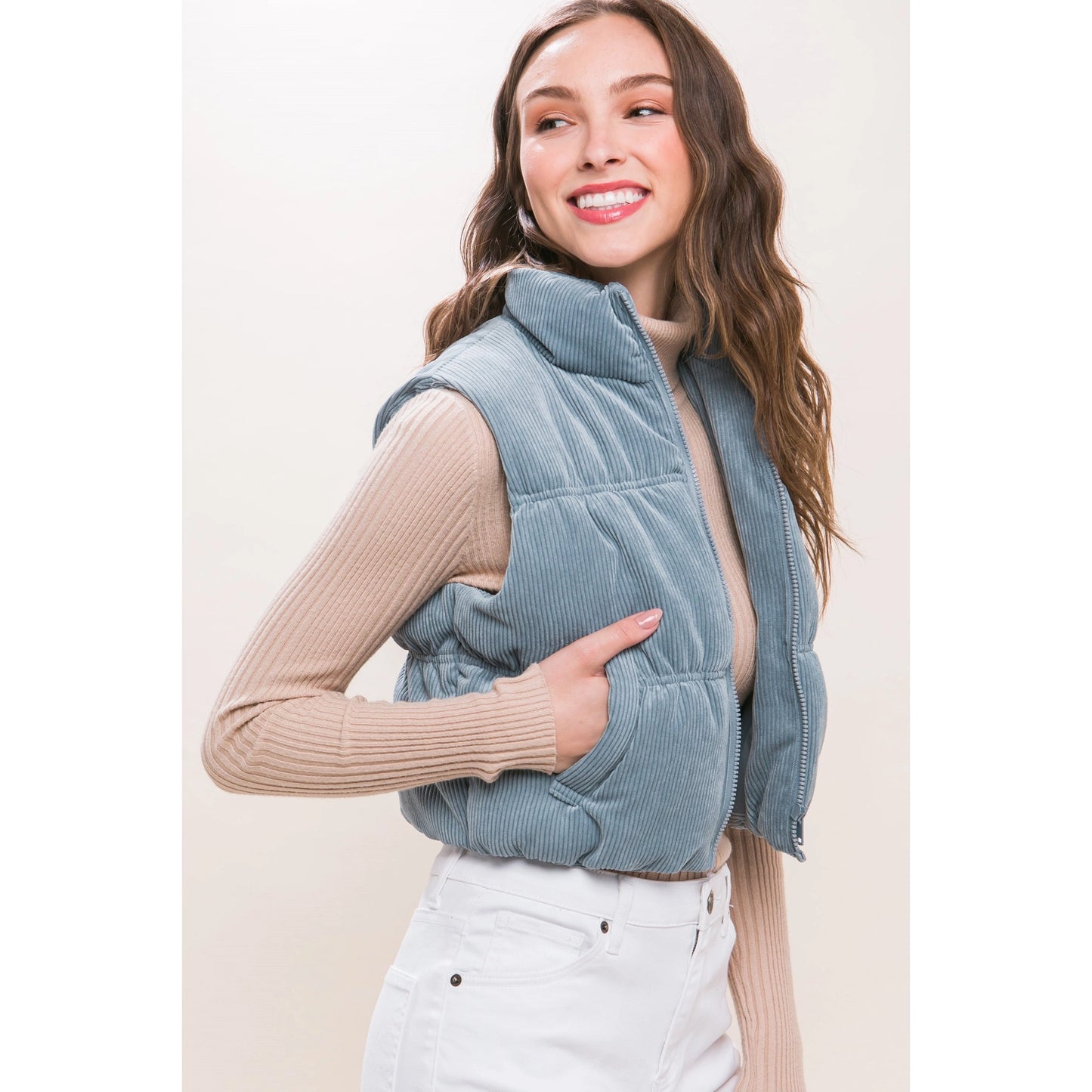 MEGAN CORDUROY PUFFER VEST (BABY BLUE)