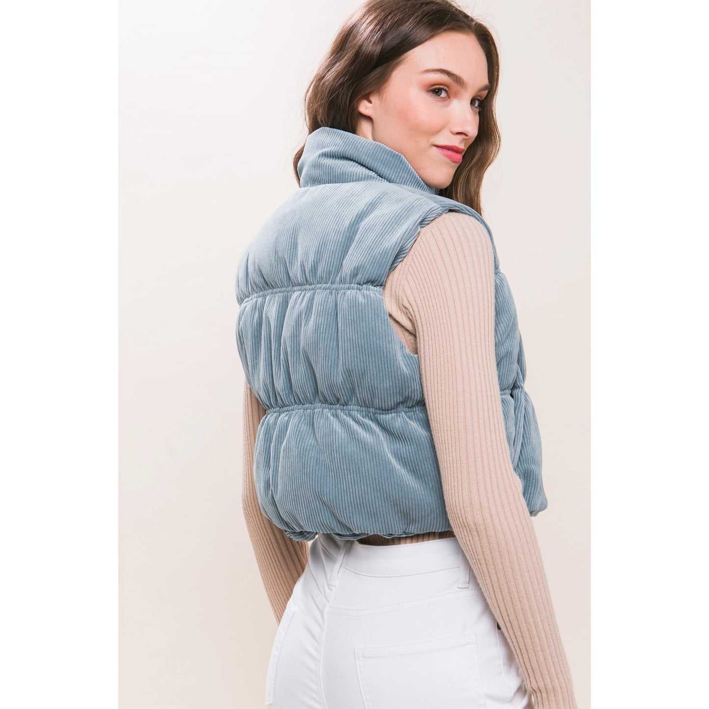 MEGAN CORDUROY PUFFER VEST (BABY BLUE)