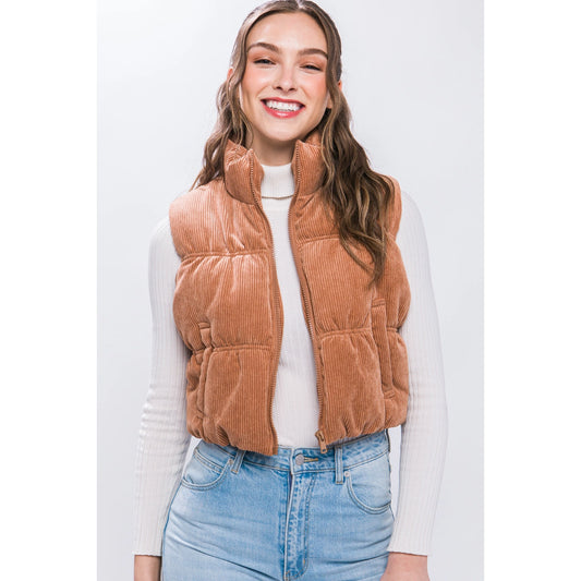 MEGAN CORDUROY PUFFER VEST (CAMEL)