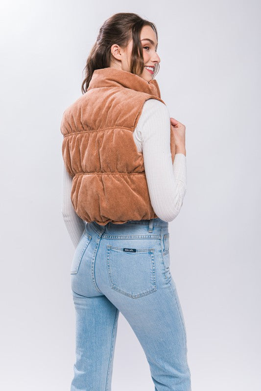 MEGAN CORDUROY PUFFER VEST (CAMEL)